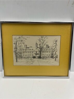 Framed 1972 Williamsburg Virginia The Wren Building Fout Art Drawing